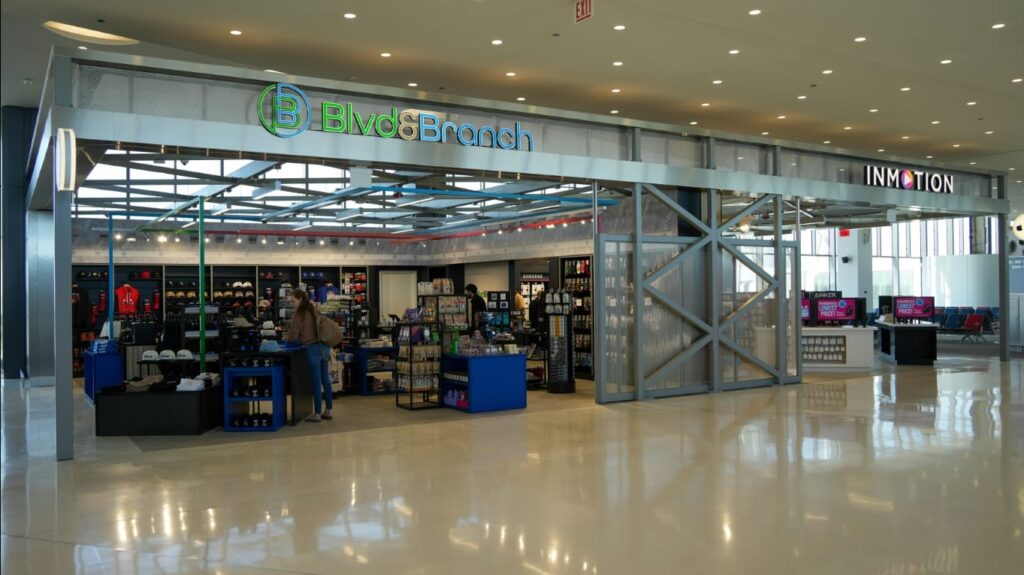 The front entrance of Blvd & Branch and InMotion. Both new store openings at Chicago O'Hare.