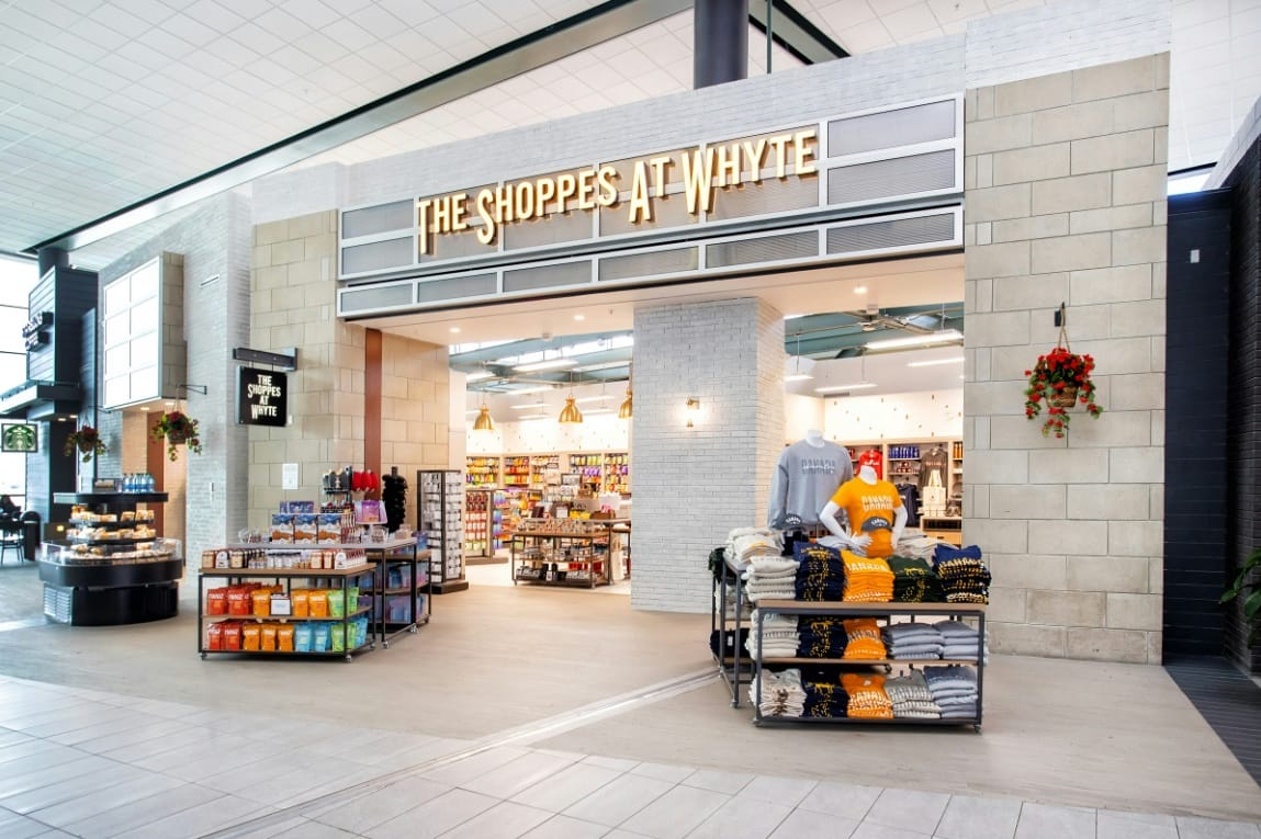 The front entrance to the Shoppes at Whyte, new WH Smith North America concept at Edmonton Airport